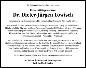 Traueranzeige von Dieter-Jürgen Löwisch von Rheinische Post