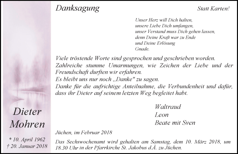  Traueranzeige für Dieter Mohren vom 03.03.2018 aus Rheinische Post