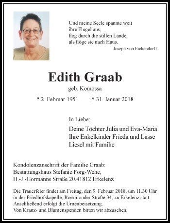 Traueranzeige von Edith Graab von Rheinische Post