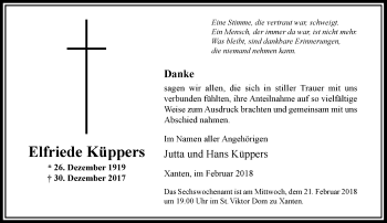 Traueranzeige von Elfriede Küppers von Rheinische Post