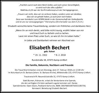 Traueranzeige von Elisabeth Bechert von Rheinische Post