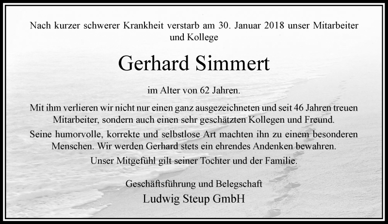  Traueranzeige für Gerhard Simmert vom 14.02.2018 aus Rheinische Post