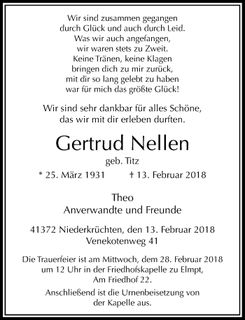 Traueranzeige von Gertrud Neilen von Rheinische Post