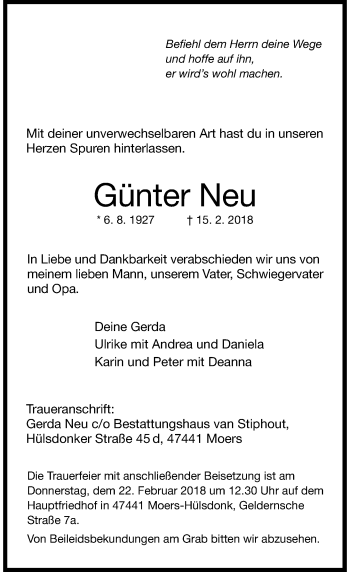 Traueranzeige von Günter Neu von Rheinische Post