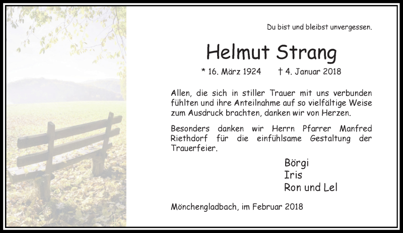  Traueranzeige für Helmut Strang vom 24.02.2018 aus Rheinische Post