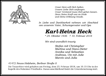 Traueranzeige von Karl-Heinz Heck von Rheinische Post