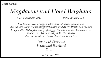 Traueranzeige von Magdalene und Horst Berghaus von Rheinische Post