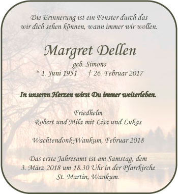 Traueranzeige von Margrret Dellen von Rheinische Post