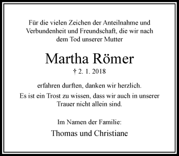 Traueranzeige von Martha Römer von Rheinische Post