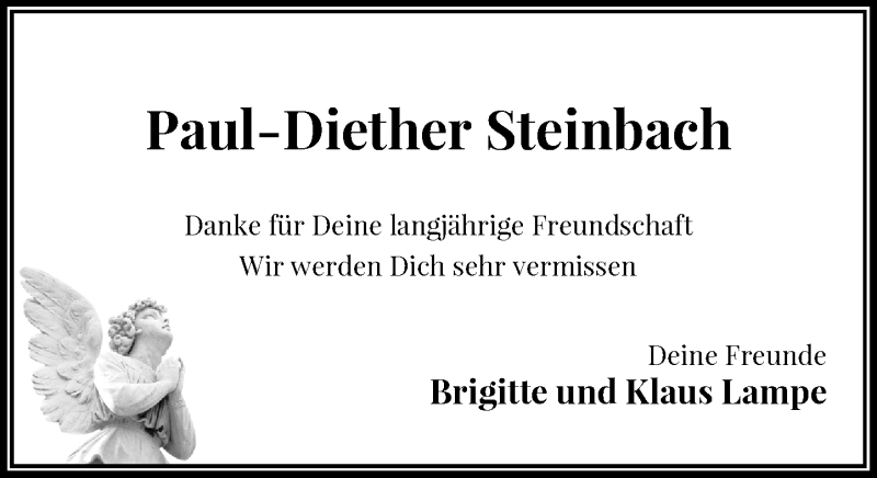  Traueranzeige für Paul-Diether Steinbach vom 17.02.2018 aus Rheinische Post