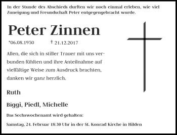 Traueranzeige von Peter Zinnen von Rheinische Post