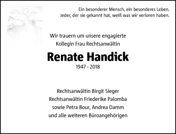 Traueranzeige von Renate Handick von Rheinische Post