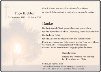 Traueranzeige von Theo Krebber von Rheinische Post