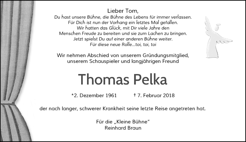  Traueranzeige für Thomas Pelka vom 17.02.2018 aus Rheinische Post