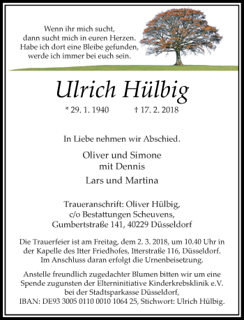 Traueranzeige von Ulrich Hülbig von Rheinische Post