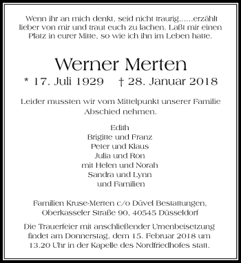 Traueranzeige von Werner Merten von Rheinische Post