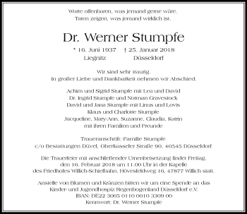 Traueranzeige von Werner Stumpfe von Rheinische Post