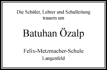 Traueranzeige von Batuhan Özalp von Rheinische Post