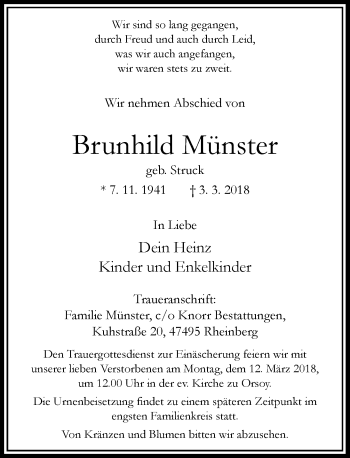 Traueranzeige von Brunhild Münster von Rheinische Post
