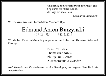 Traueranzeige von Edmund Anton Burzynski von Rheinische Post
