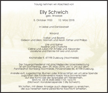 Traueranzeige von Elly Schwich von Rheinische Post