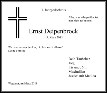 Traueranzeige von Ernst Deipenbrock von Rheinische Post