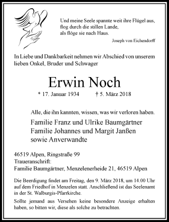 Traueranzeige von Erwin Noch von Rheinische Post