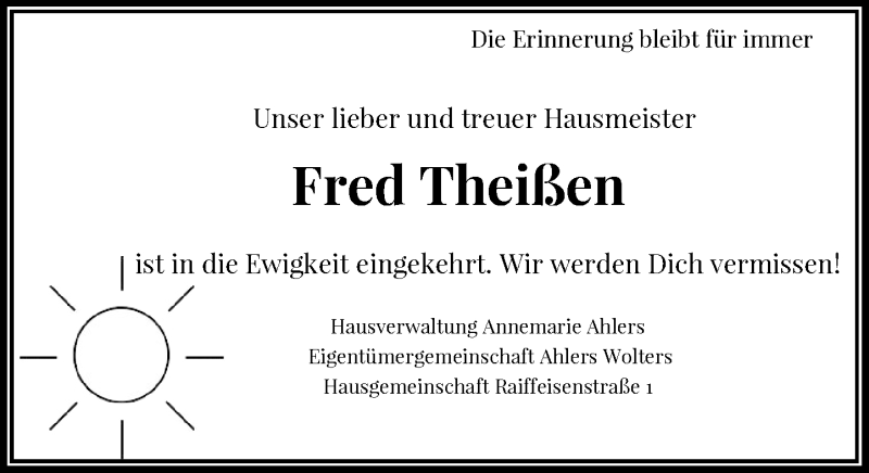  Traueranzeige für Fred Theißen vom 24.03.2018 aus Rheinische Post