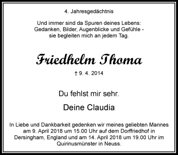 Traueranzeige von Friedhelm Thoma von Rheinische Post