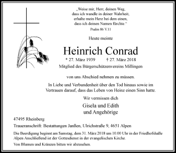 Traueranzeige von Heinrich Conrad von Rheinische Post
