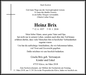 Traueranzeige von Heinz Brix von Rheinische Post