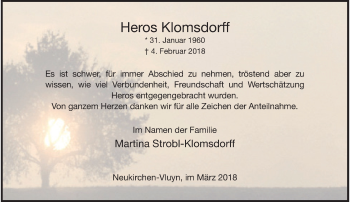 Traueranzeige von Heros Klomsdorff von Rheinische Post