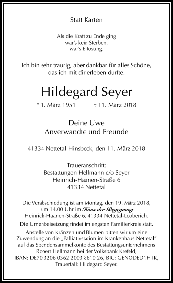Traueranzeige von Hildegard Seyer von Rheinische Post