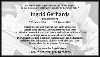 Traueranzeige von Ingrid Gerhards von Rheinische Post