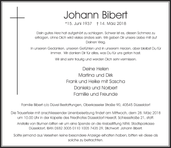 Traueranzeige von Johann Bibert von Rheinische Post