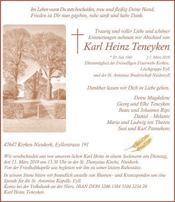 Traueranzeige von Karl Heinz Teneyken von Rheinische Post