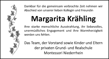 Traueranzeige von Margarita Krähling von Rheinische Post