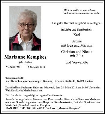 Traueranzeige von Marianne Kempkes von Rheinische Post