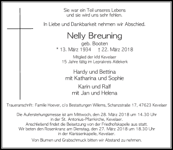Traueranzeige von Nelly Breuning von Rheinische Post