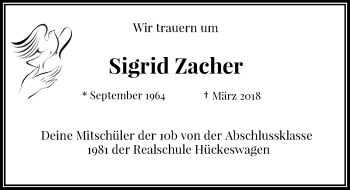 Traueranzeige von Sigrid Zacher von Rheinische Post