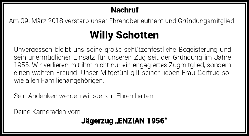  Traueranzeige für Willy Schotten vom 24.03.2018 aus Rheinische Post