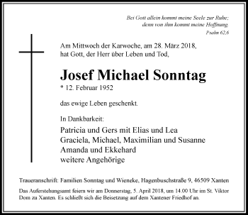 Traueranzeige von Josef Michael Sonntag von Rheinische Post