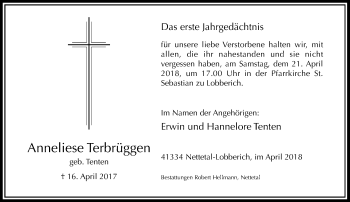 Traueranzeige von Anneliese Terbrüggen von Rheinische Post