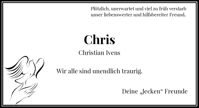  Traueranzeige für Christian Ivens vom 28.04.2018 aus Rheinische Post