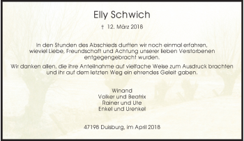 Traueranzeige von Elly Schwich von Rheinische Post