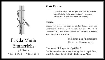 Traueranzeige von Frieda Maria Emmerichs von Rheinische Post