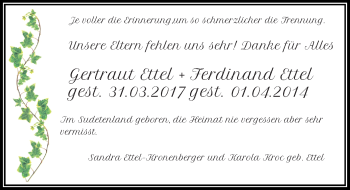 Traueranzeige von Gertraut und Ferdinand Ettel von Rheinische Post