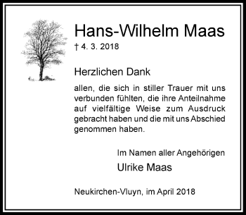 Traueranzeige von Hans-Wilhelm Maas von Rheinische Post
