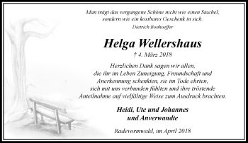 Traueranzeige von Helga Wellershaus von Rheinische Post