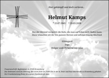 Traueranzeige von Helmut Kamps von Rheinische Post